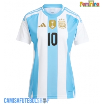 Camisa de time de futebol Argentina Lionel Messi #10 Replicas 1º Equipamento Feminina Copa America 2024 Manga Curta